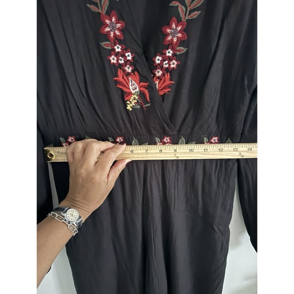 Farm Rio Anthropologie Black Embroidered Wide Leg Jumpsuit XS - Picture 7 of 8